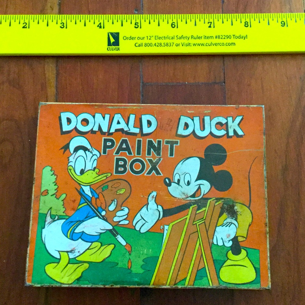 DONALD DUCK PAINT BOX ORANGE METAL NOSTALGIA WALT DISNEY PRODUCTIONS
